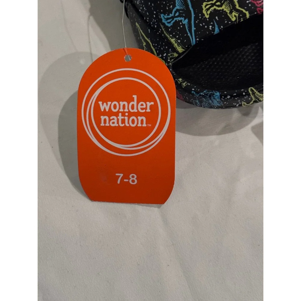 NWT Toddler Dinosaur Sandals Slides Size 7 8 Hook & Latch Back Strap Black T-Rex